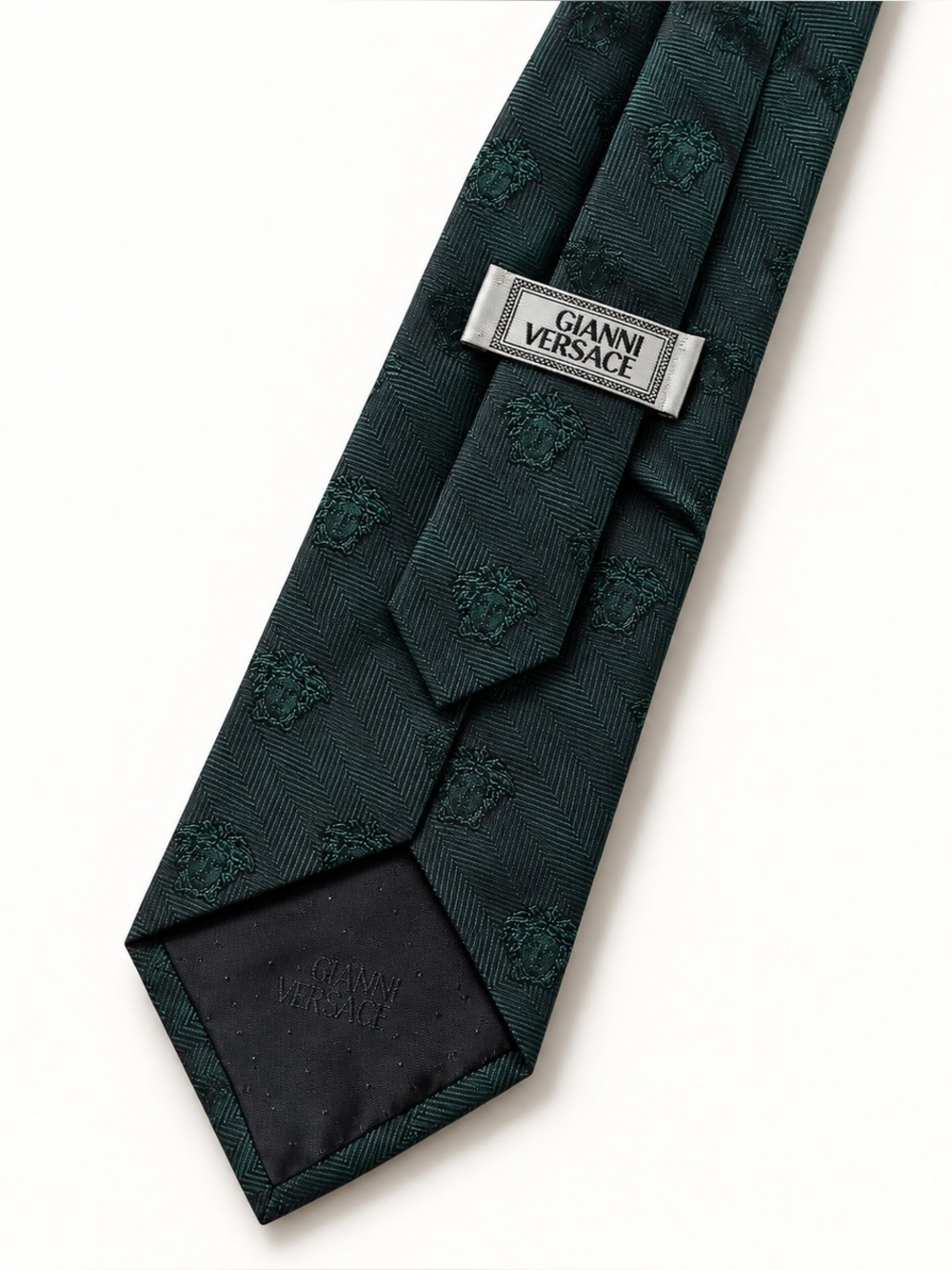 Vintage Gianni Versace Dark Green Medusa Herringbone Men’s Tie